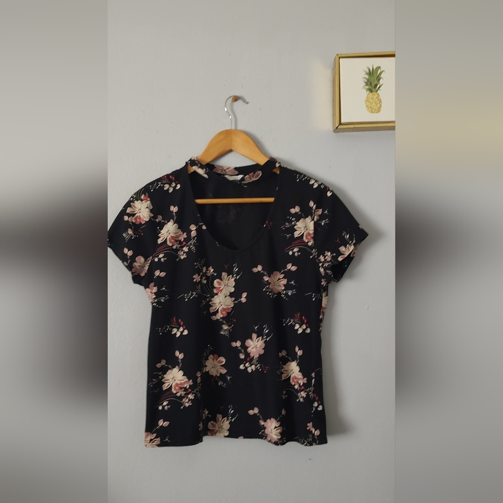 Top Blouse Floral Aéropostale  Black  Pink  Cotton Spandex